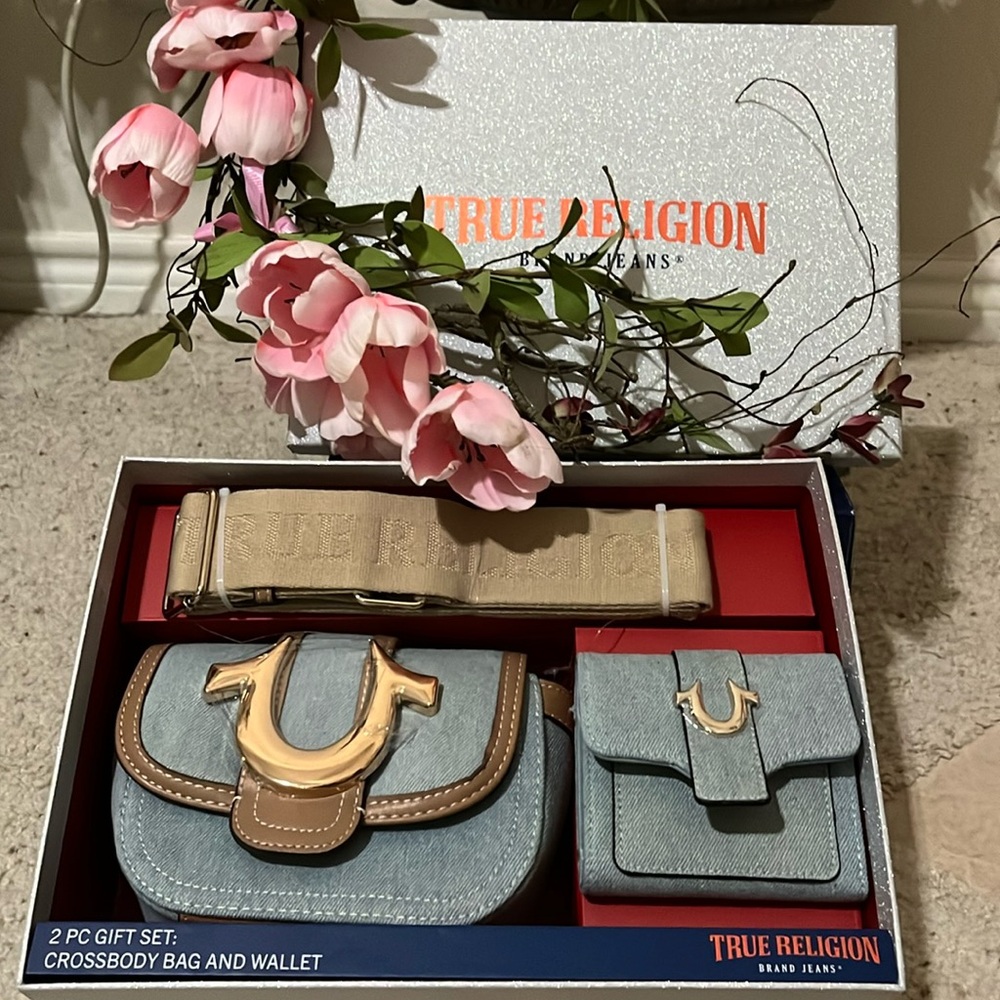 True Religion Horseshoe Logo Denim Crossbody Bag & Wallet Gift Set